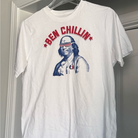 Tops - Funny USA White 'Ben Chillin' Unisex Graphic MAGA T-Shirt